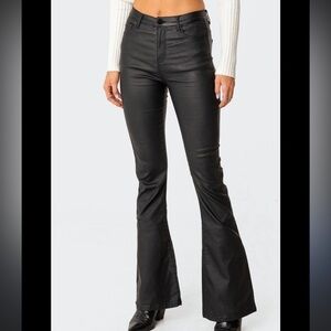 Edikted Luna Black Faux Leather Coated Flare Jeans S Pants